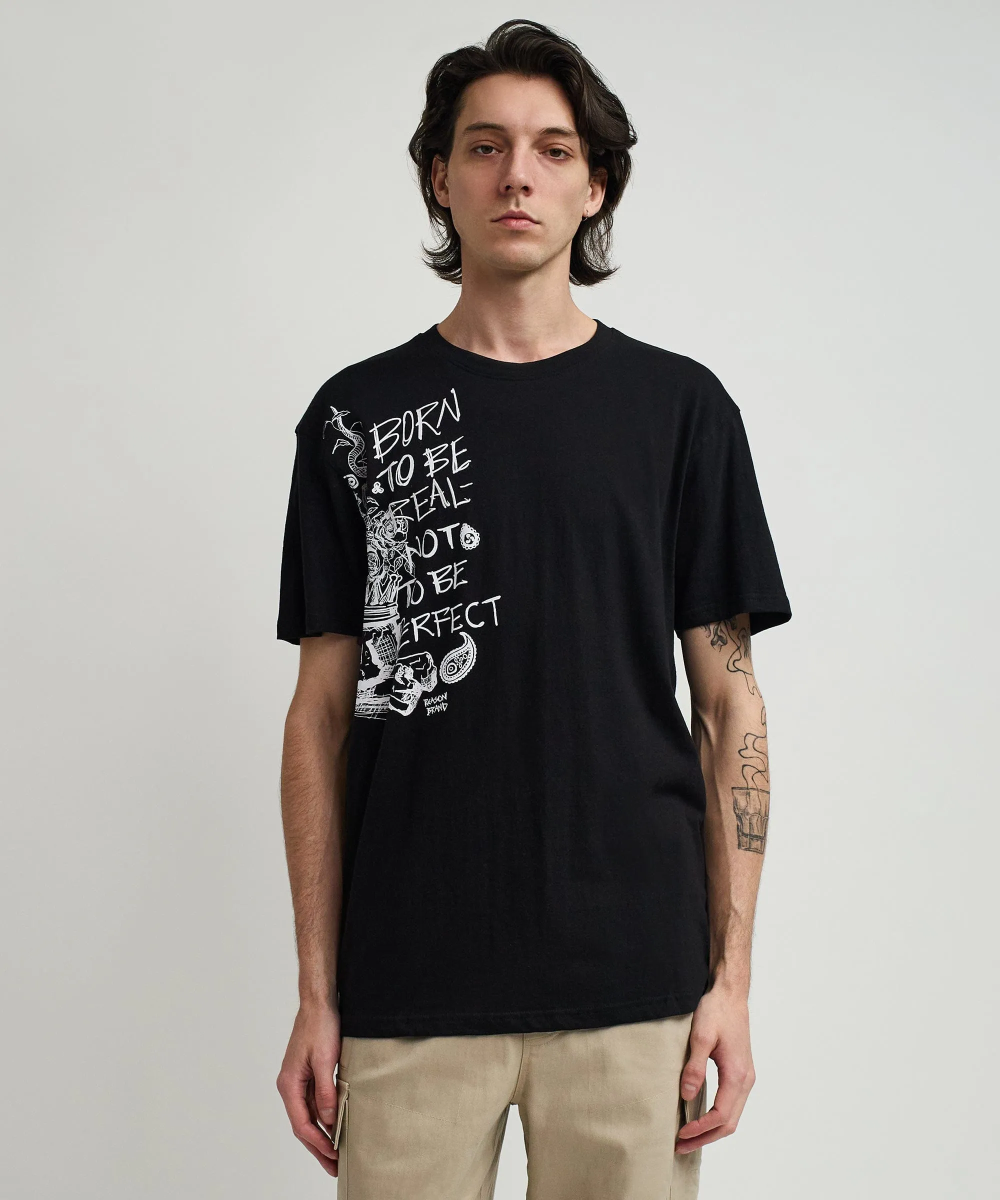 Luca Short Sleeve Graphic Print Tee - Black