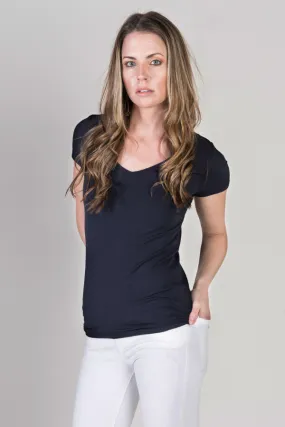 Majestic Short Sleeve V-Neck Tee in Marine