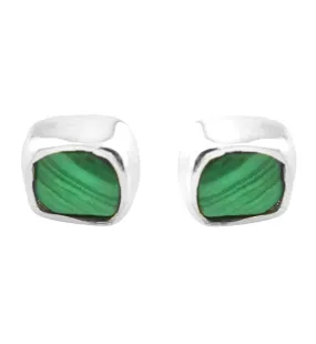 Malachite Stone Bezel Set Sterling Silver Earrings