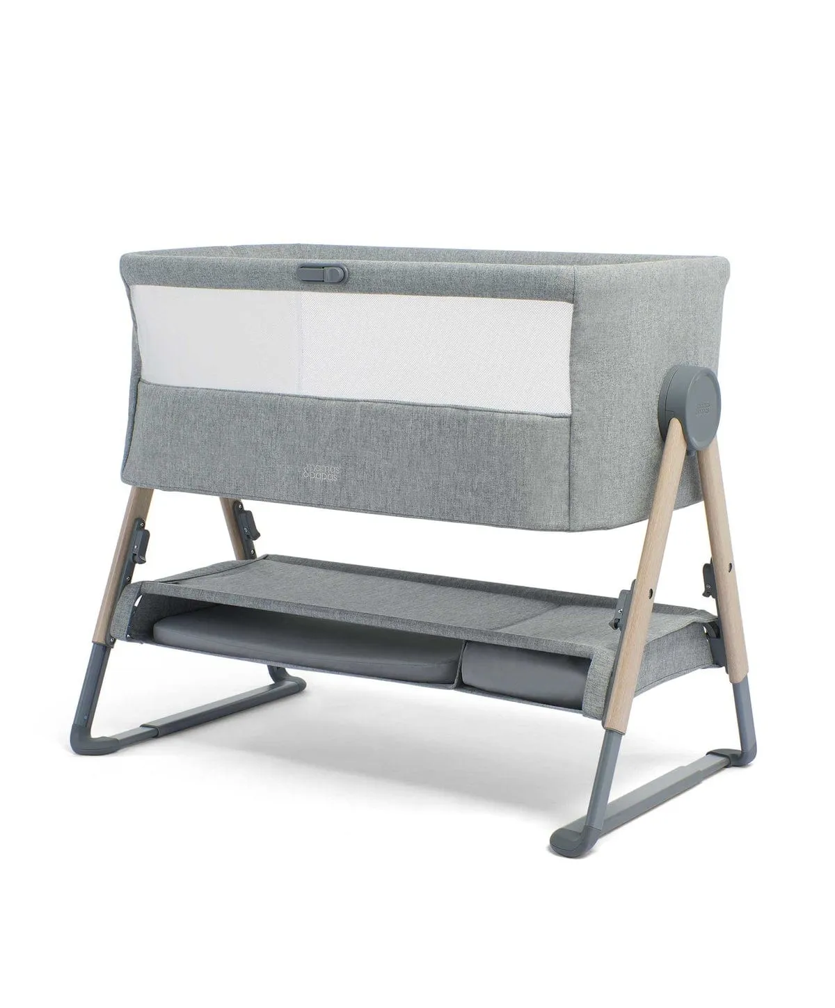 Mamas & Papas Lua Bedside Crib with Mattress Protector & Fitted Sheets - White/Grey