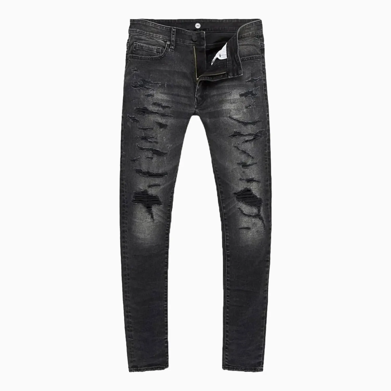 Men's Crinkled Denim Jeans With Shreds