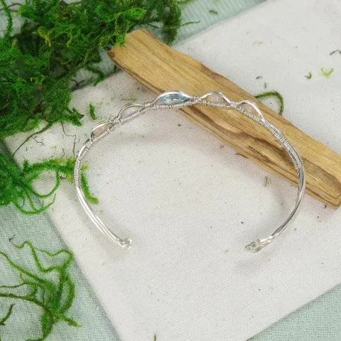 Moonstone and Blue Topaz Dainty Wire Wrapped Adjustable  Wrist Bangle