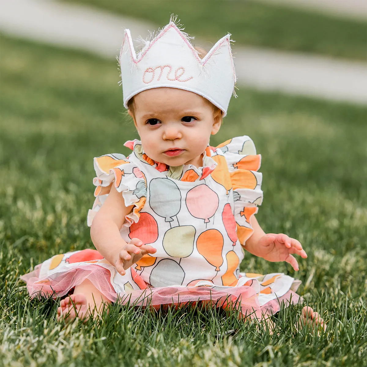 oh baby! Gauze Lola Top and Tutu Skirt Set - Balloon Print - Oyster