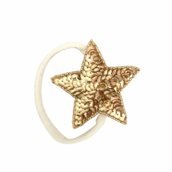 oh baby! Gold Sequin Star Nylon Headband - Cream