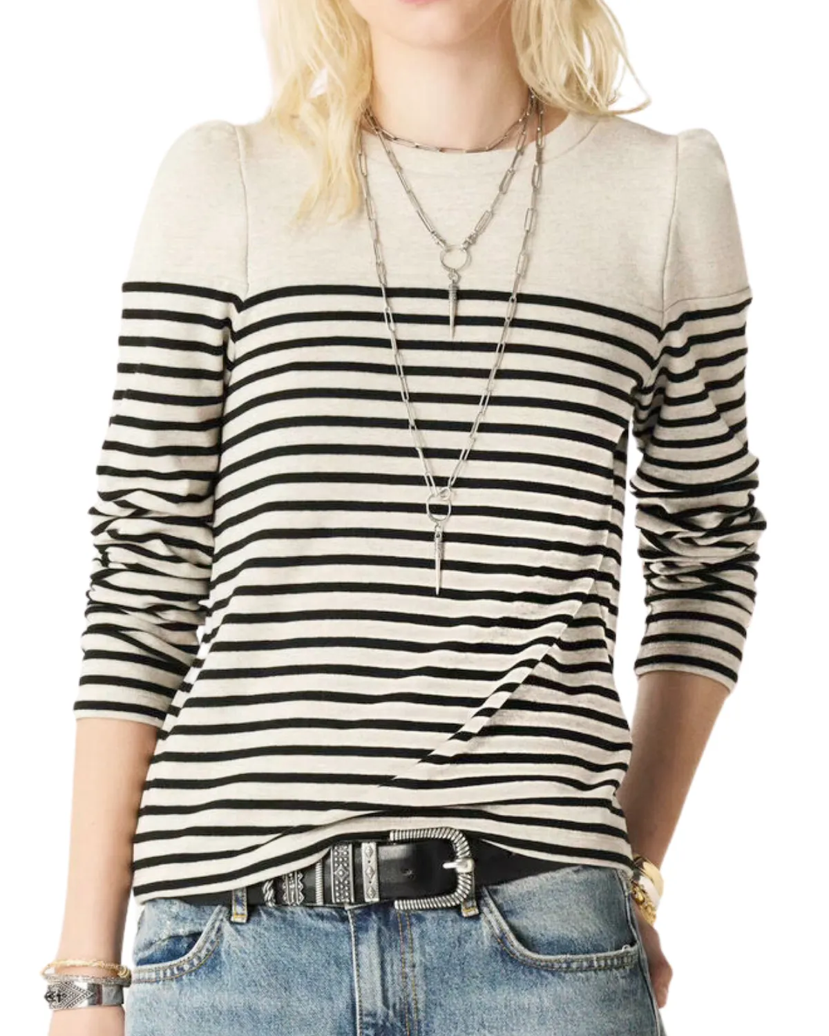 Palki Striped Long Sleeve Knit Top (Ecru)