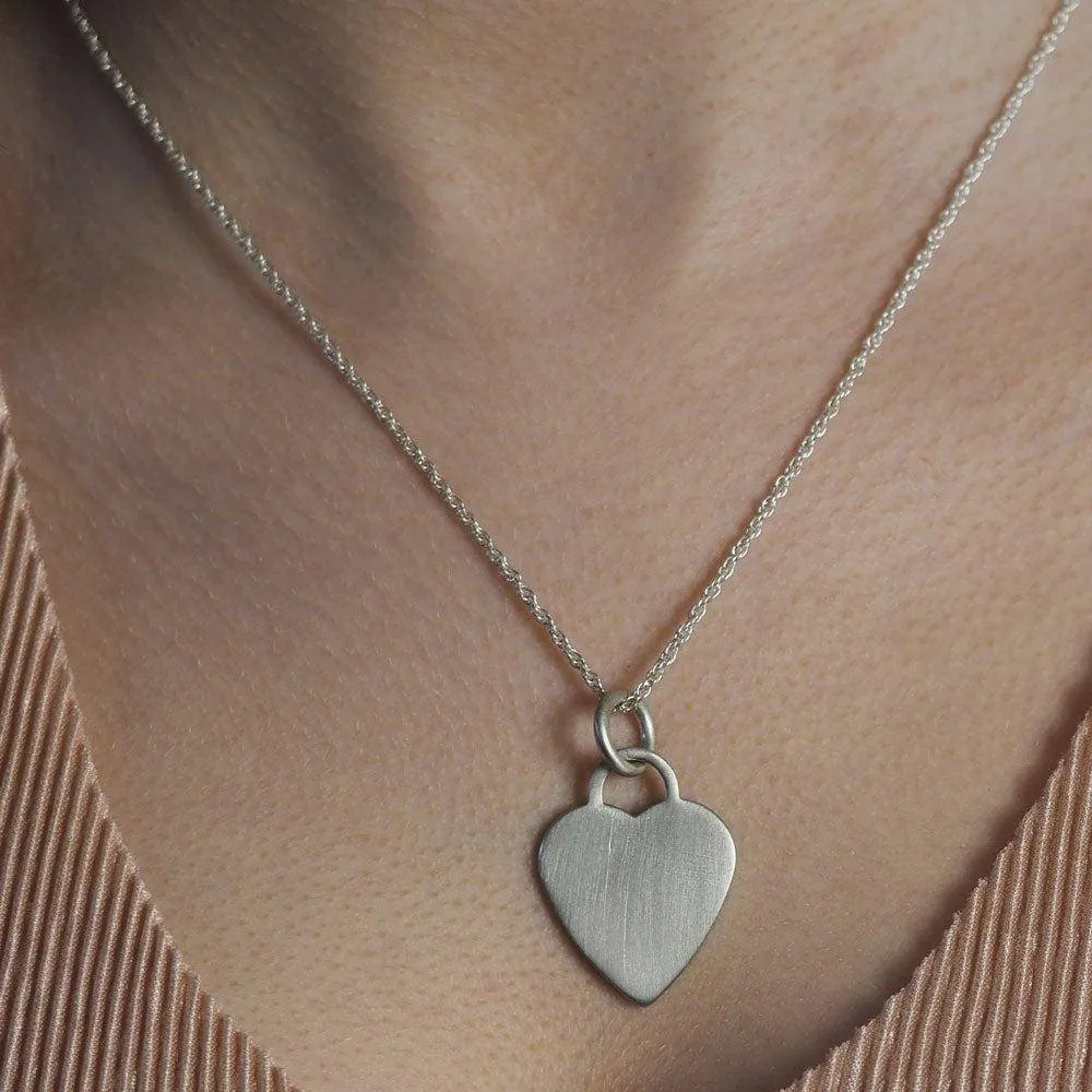 Personalised Silver Satin Heart Necklace Hand Engraved