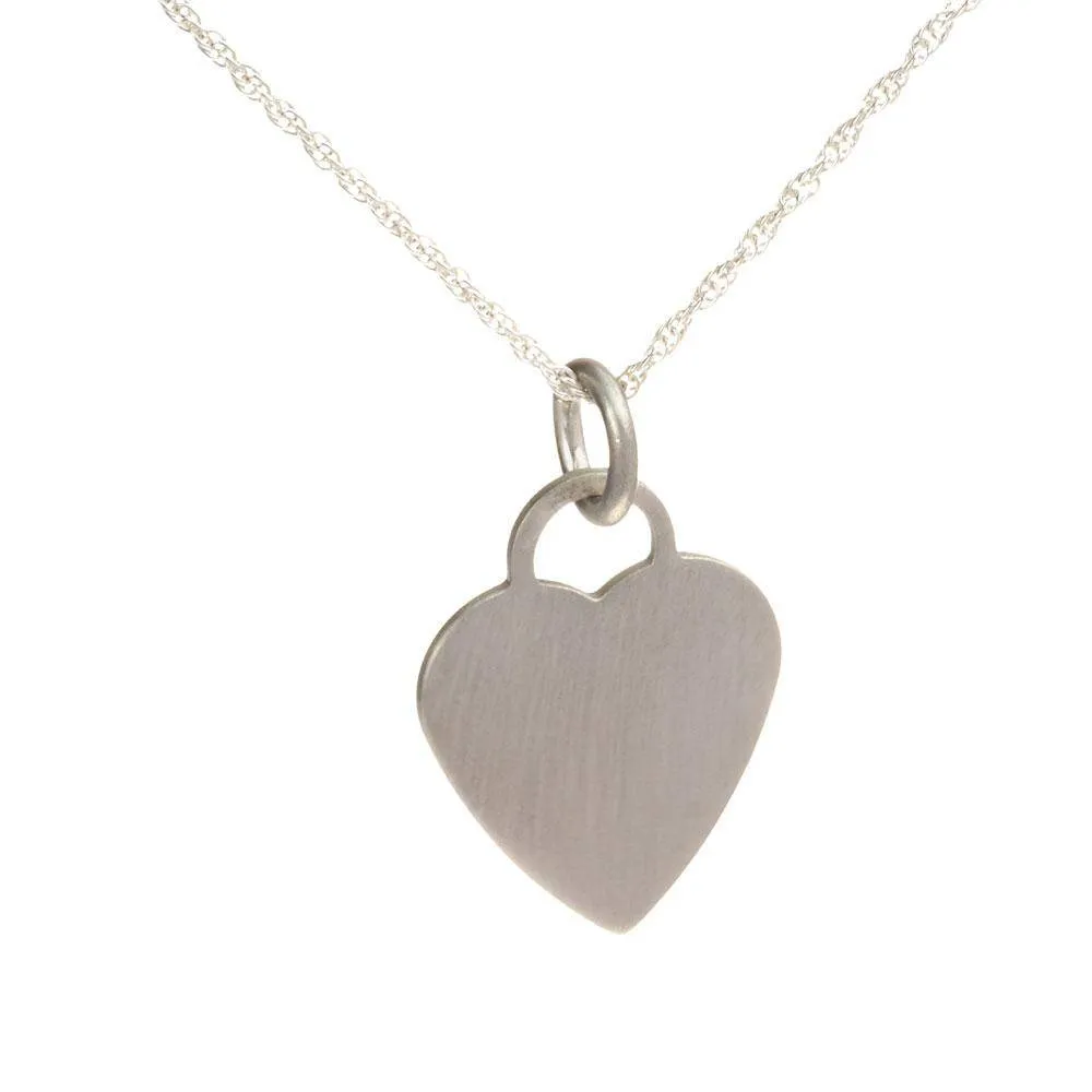 Personalised Silver Satin Heart Necklace Hand Engraved