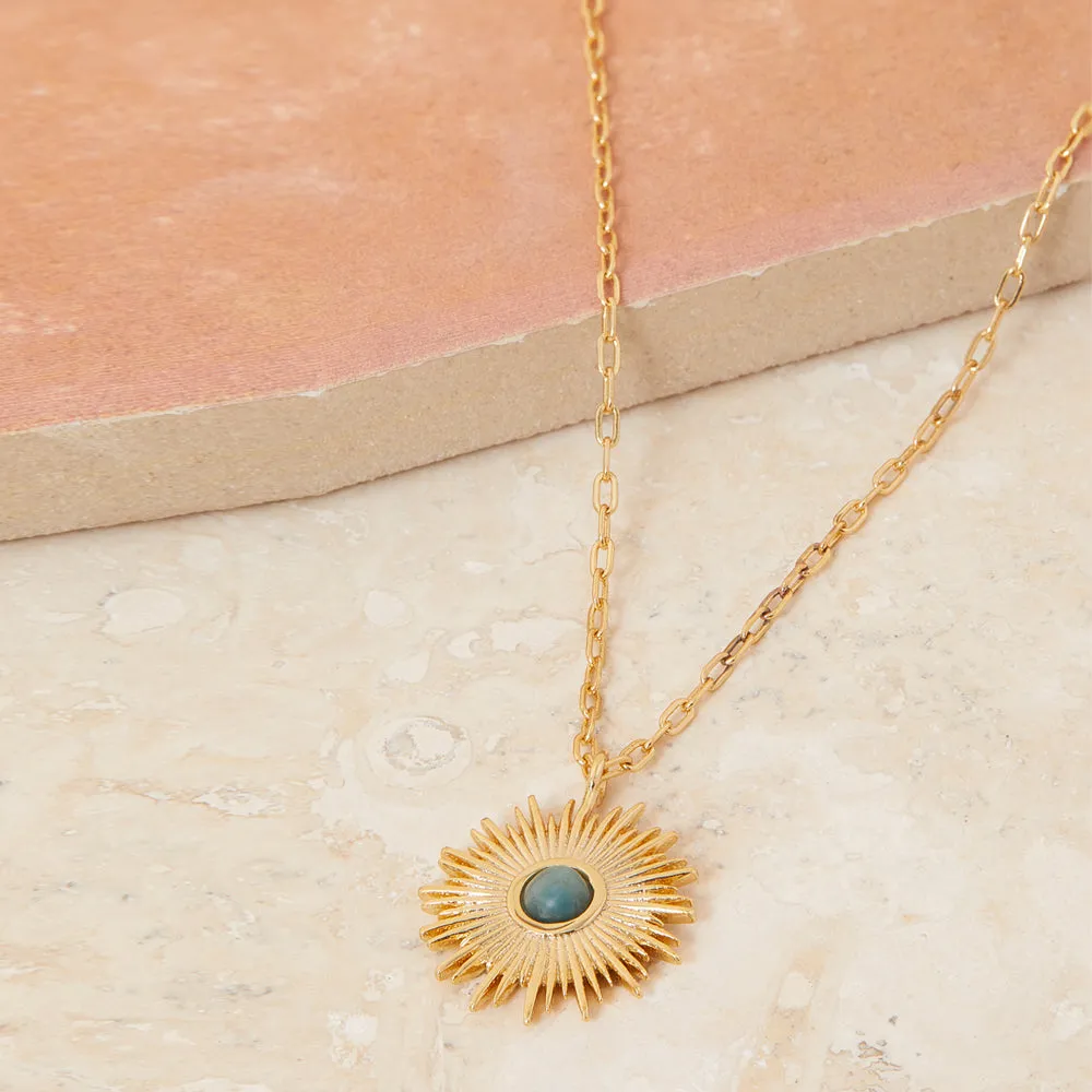 Real Gold Plated Blue Z Blue Sun Pendant Necklace