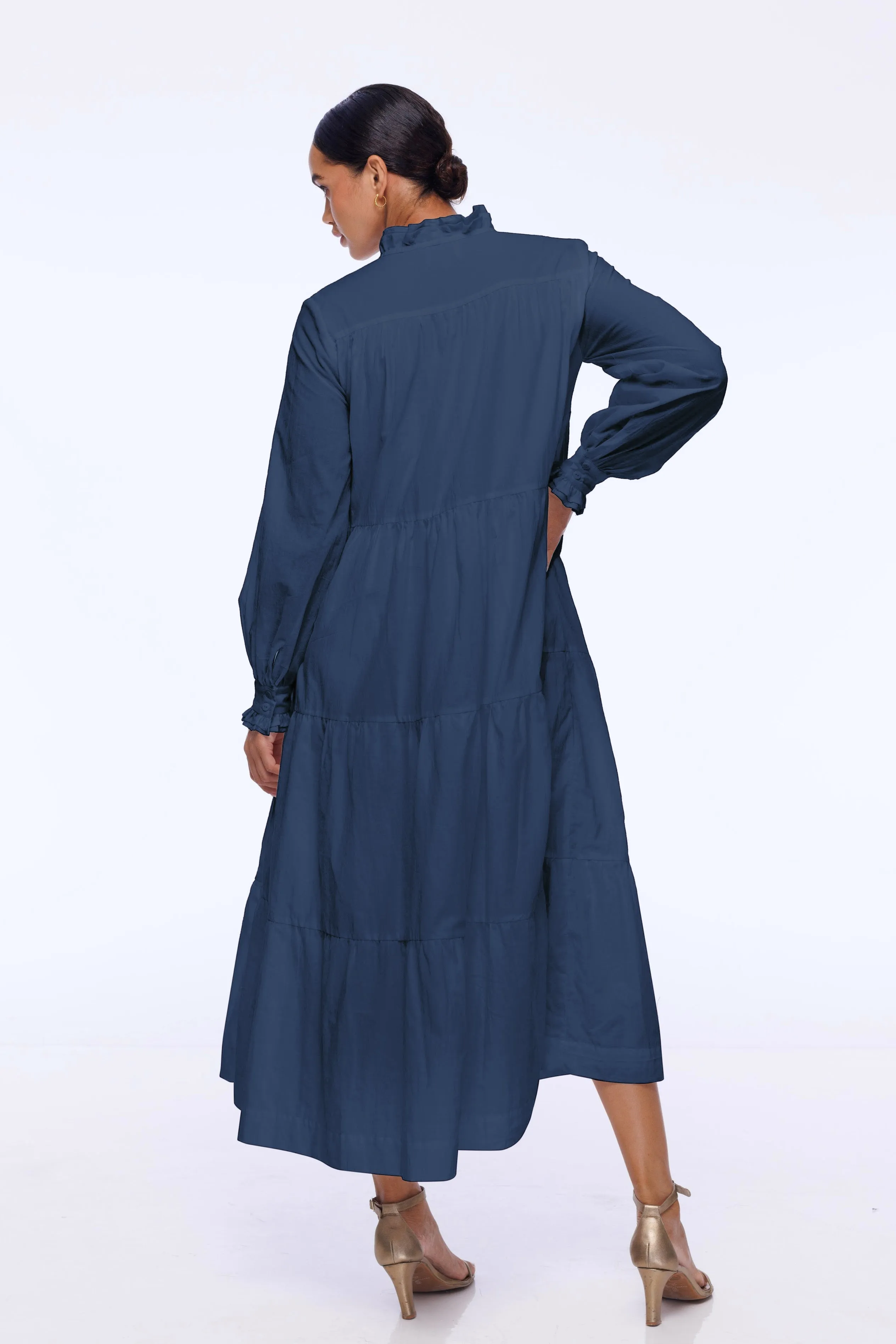 Ruffle Me Midi Dress - Navy