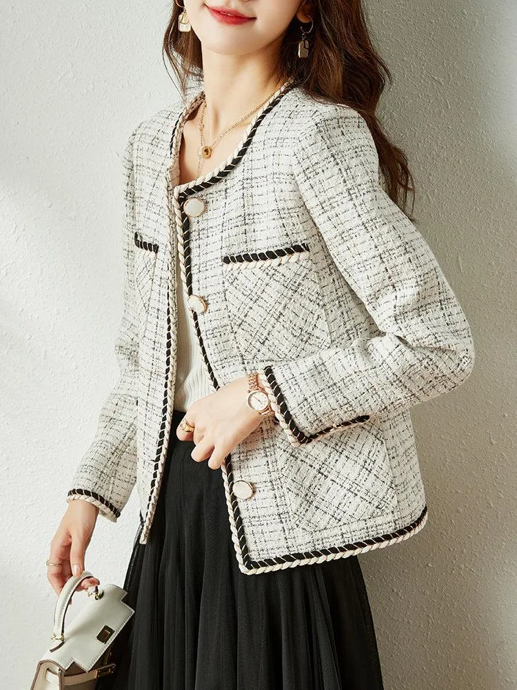 Spring Cream Light Tweed Blazer Jacket Coat