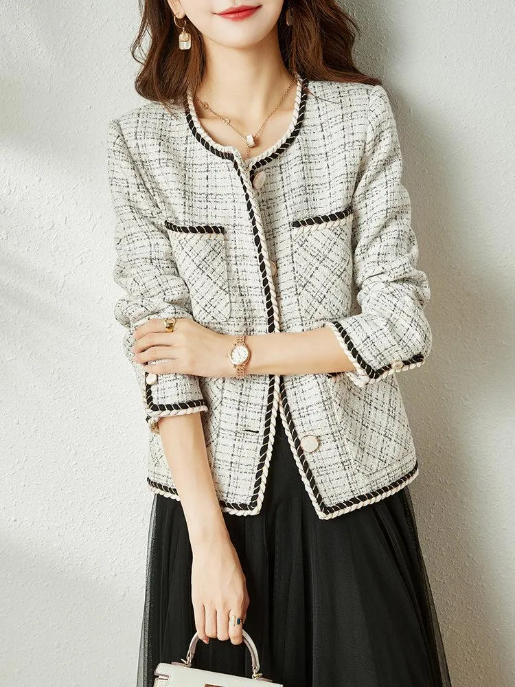 Spring Cream Light Tweed Blazer Jacket Coat