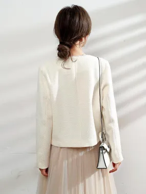 Spring Cream Light Tweed Blazer Jacket Coat