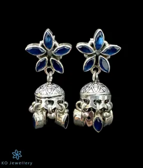 The Kanisha Silver Jhumkas (Blue)