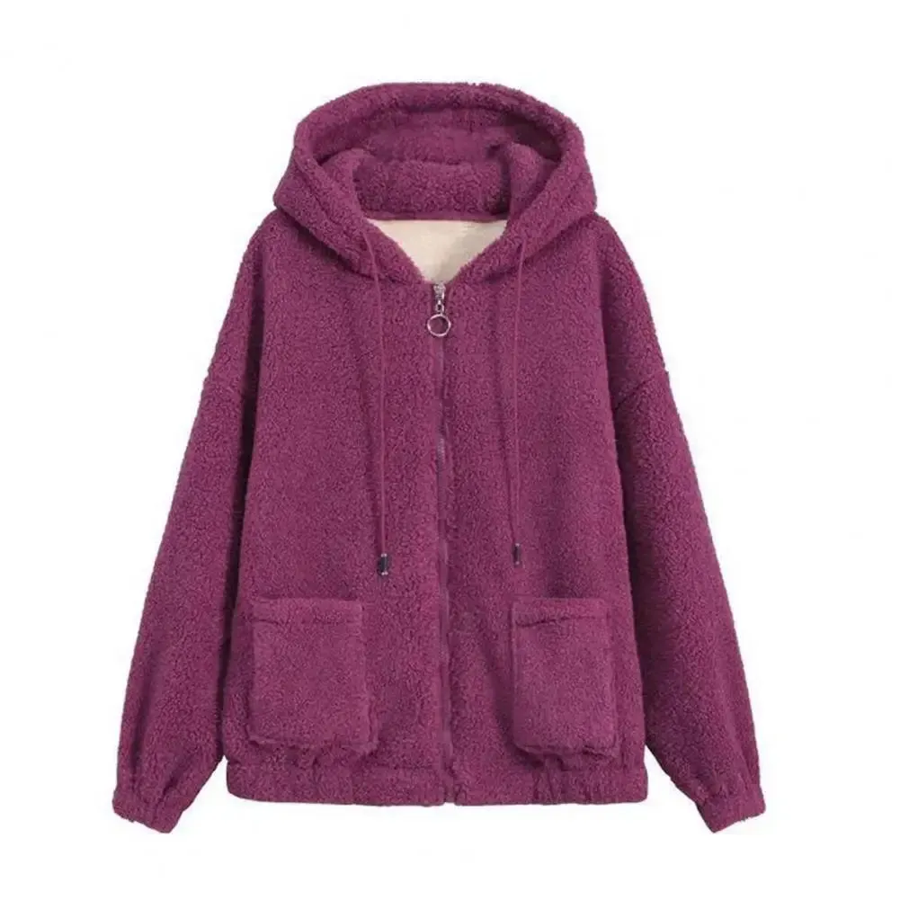 Trendy Lady Winter Coat – Solid Color, Drawstring Fleece, Wear-Resistant Women’s Jacket