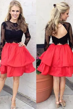 Two Piece Long Sleeve Keyhole Back Homecoming Dresses