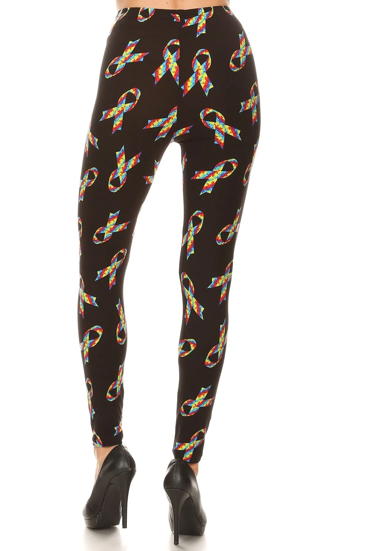 Women's 3X 5X Rainbow Autism Ribbon Pattern Print Leggings