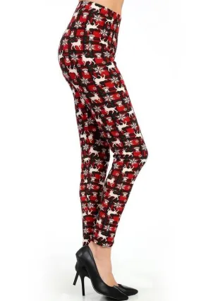 Womens Christmas Plaid Reindeer Leggings, Holiday Leggings, Soft Yoga Pants, Sizes 0-10, No-Roll Waist