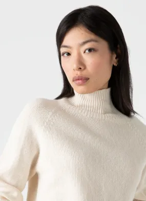 Women's Lambswool Funnel Neck Jumper in Ecru