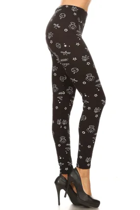 Women's Plus B&W Outer Space Pattern Printed Leggings