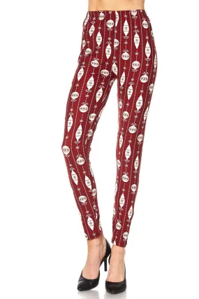 Women's Plus Red White Christmas Bell Deco Pattern Printed Leggings