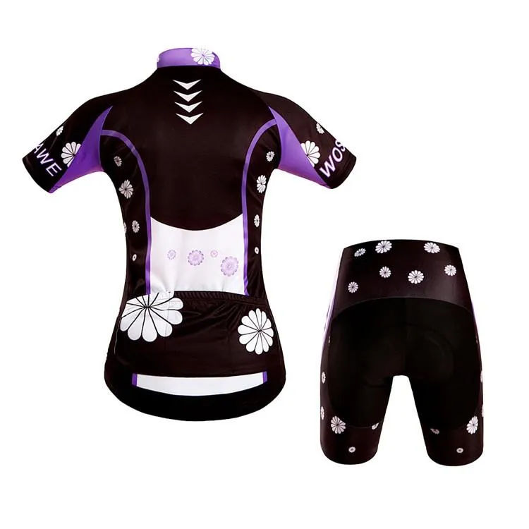 WOSAWE Flower-New Purple Short Sleeve Cycling Jersey Set