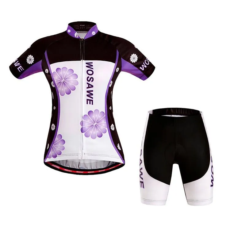 WOSAWE Flower-New Purple Short Sleeve Cycling Jersey Set